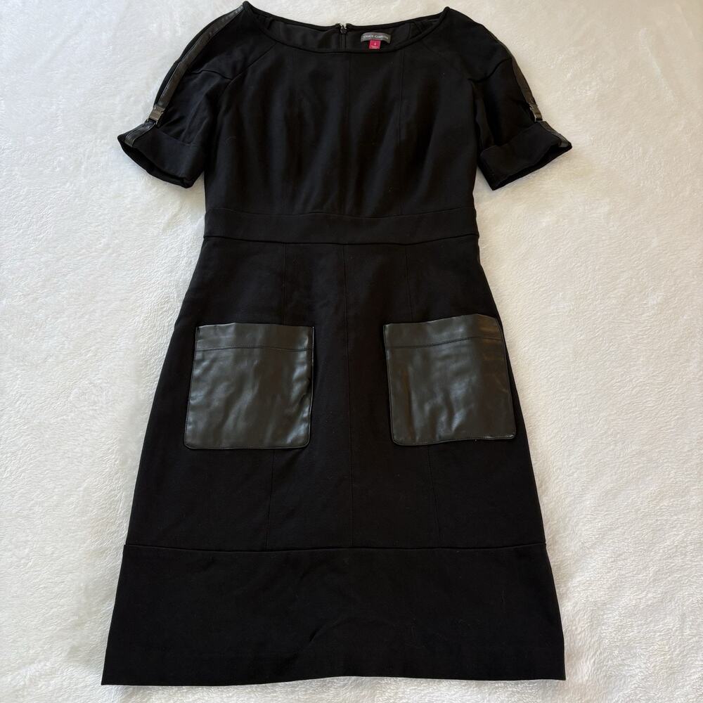 Vince Camuto Black Sheath Dress Size 4 Short Sleeve Dress Career Minimalist